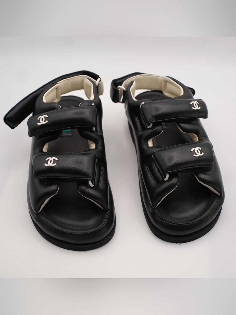 CHANEL Black Leather Padded Velcro “DAD” Sandals - Picture 2 of 4